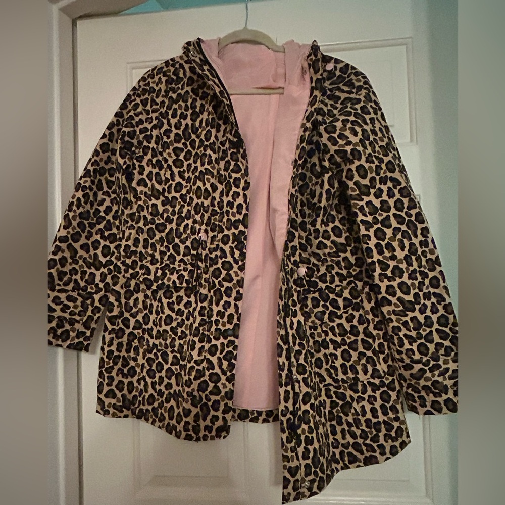 Crown and Ivy Leopard Print Rain Coat with Pink Lining
